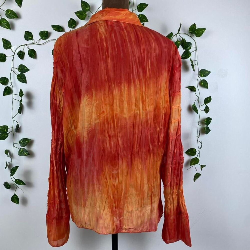 Dress-U by sharon Orange & red sheer ruffle front blouse boho hippie fairy - Picture 3 of 5
